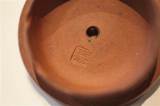 A Yixing pottery double hexagonal teapot and cover, 19th century, 20.5cm